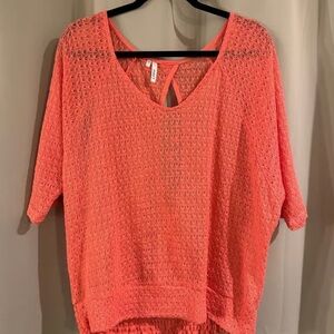 Studio Y Vibrant Coral Lace Top